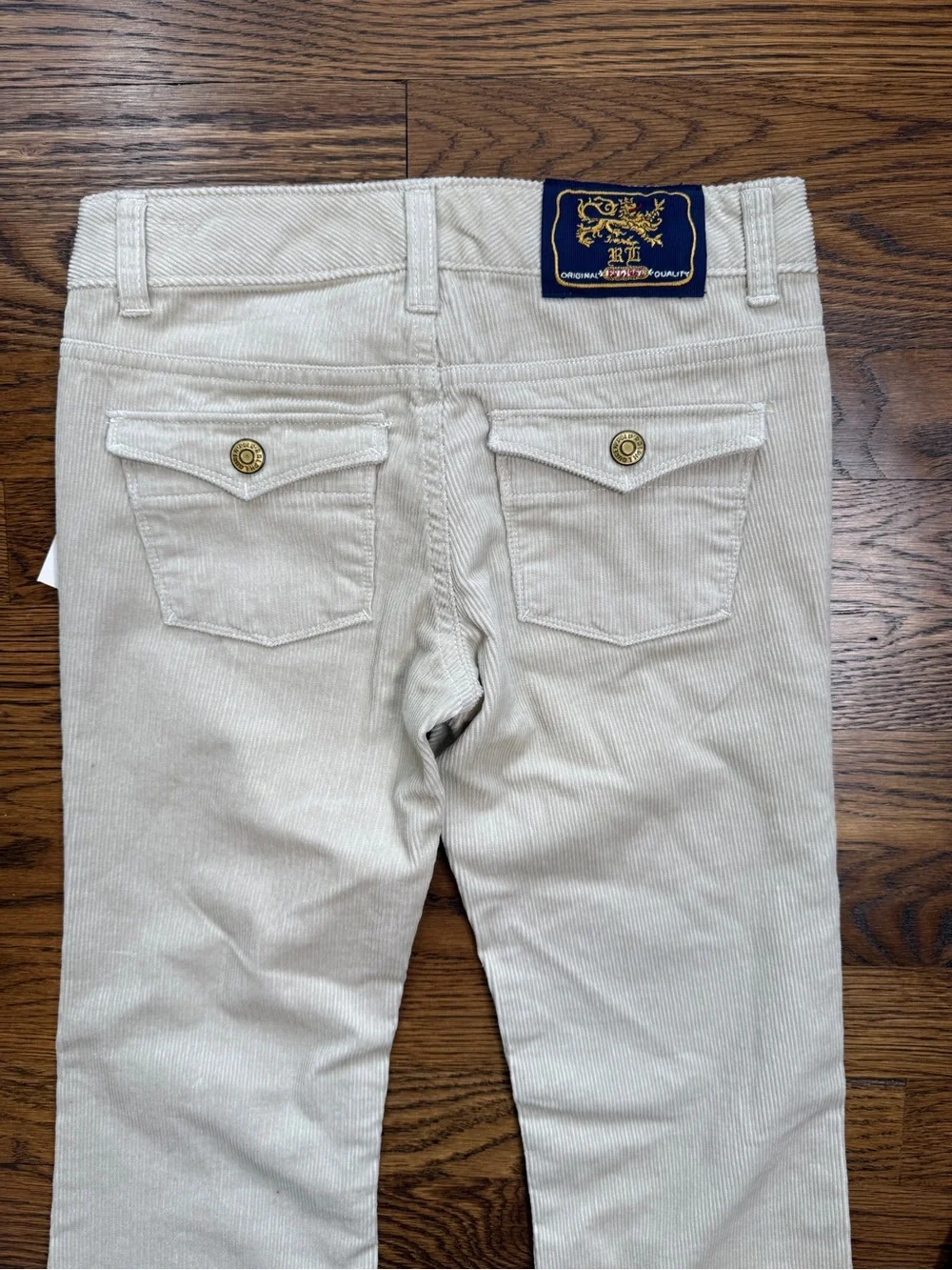 NWT Vintage Y2K Ralph Lauren Girls Low Rise Flare Cream Corduroy Trousers Sz 7
